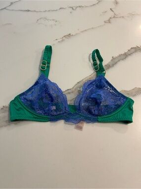 Stella McCartney Lace Balconette Bra 32A Green Blue